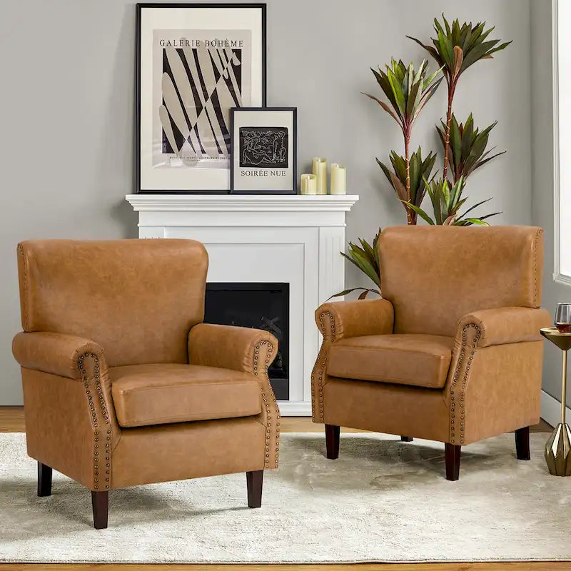 Fauteuil de transition végétalien à accoudoirs roulés - Lot de 2