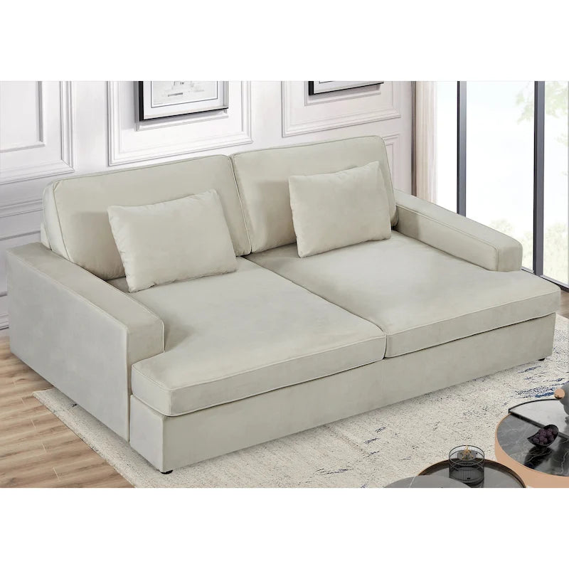 Canapé surdimensionné / canapé-lit double de 94,49 po de largeur en velours avec accoudoirs carrés