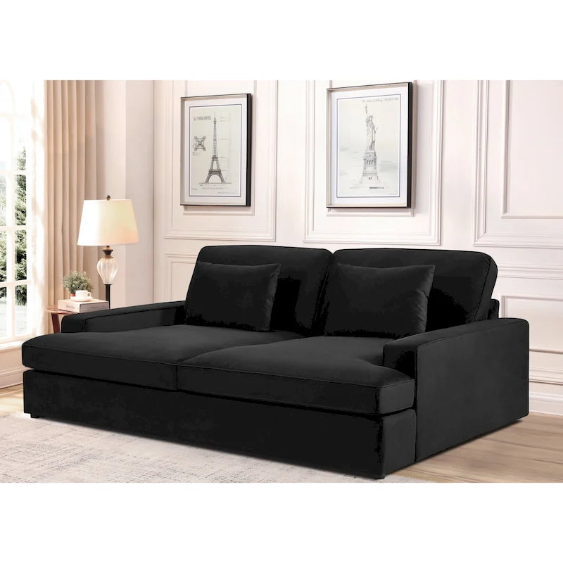 Canapé surdimensionné / canapé-lit double de 94,49 po de largeur en velours avec accoudoirs carrés