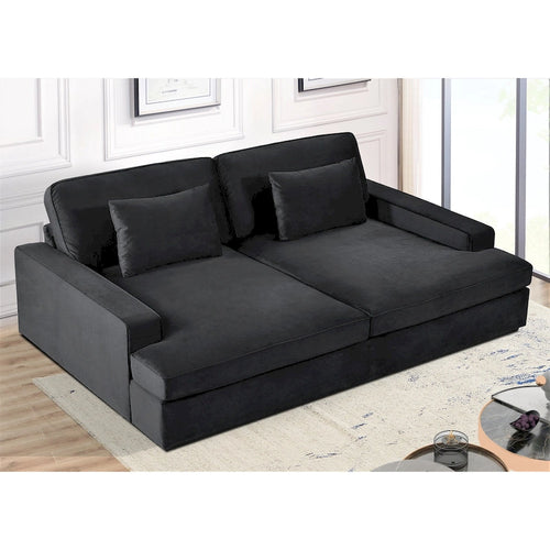 Canapé surdimensionné / canapé-lit double de 94,49 po de largeur en velours avec accoudoirs carrés