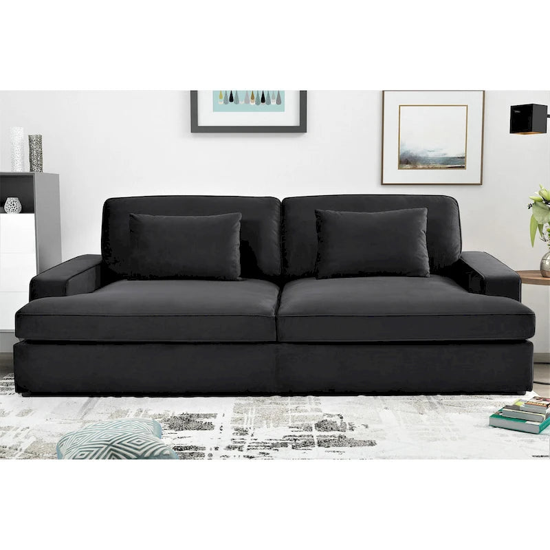 Canapé surdimensionné / canapé-lit double de 94,49 po de largeur en velours avec accoudoirs carrés
