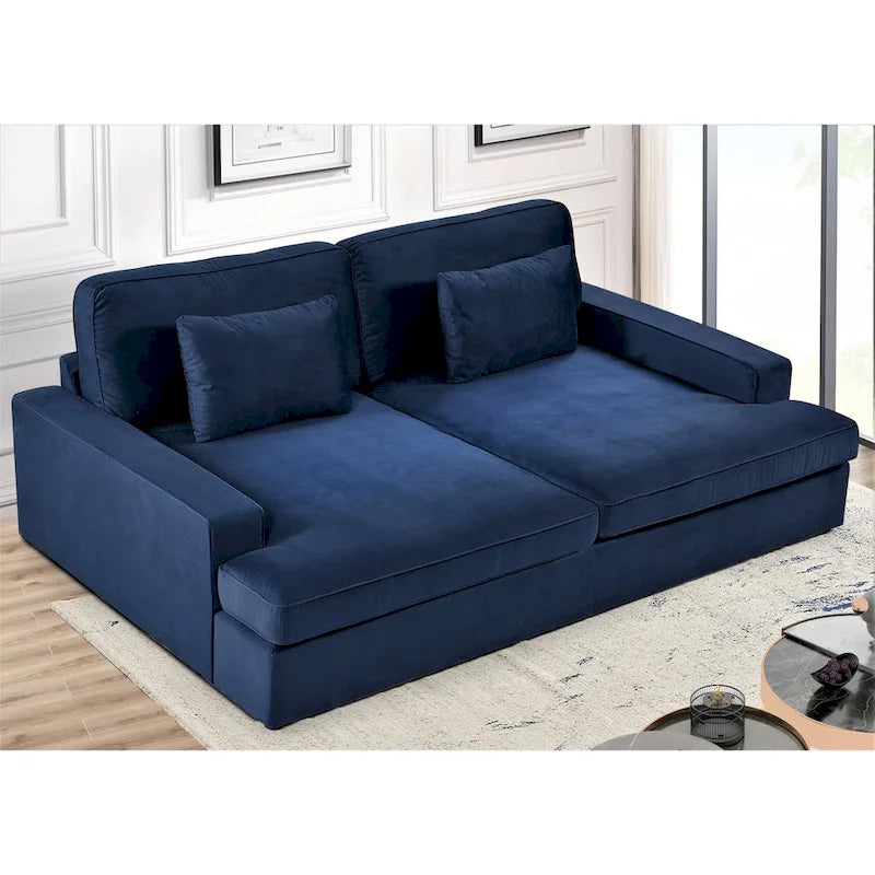 Canapé surdimensionné / canapé-lit double de 94,49 po de largeur en velours avec accoudoirs carrés