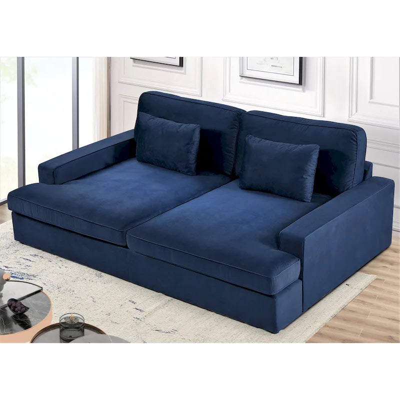 Canapé surdimensionné / canapé-lit double de 94,49 po de largeur en velours avec accoudoirs carrés