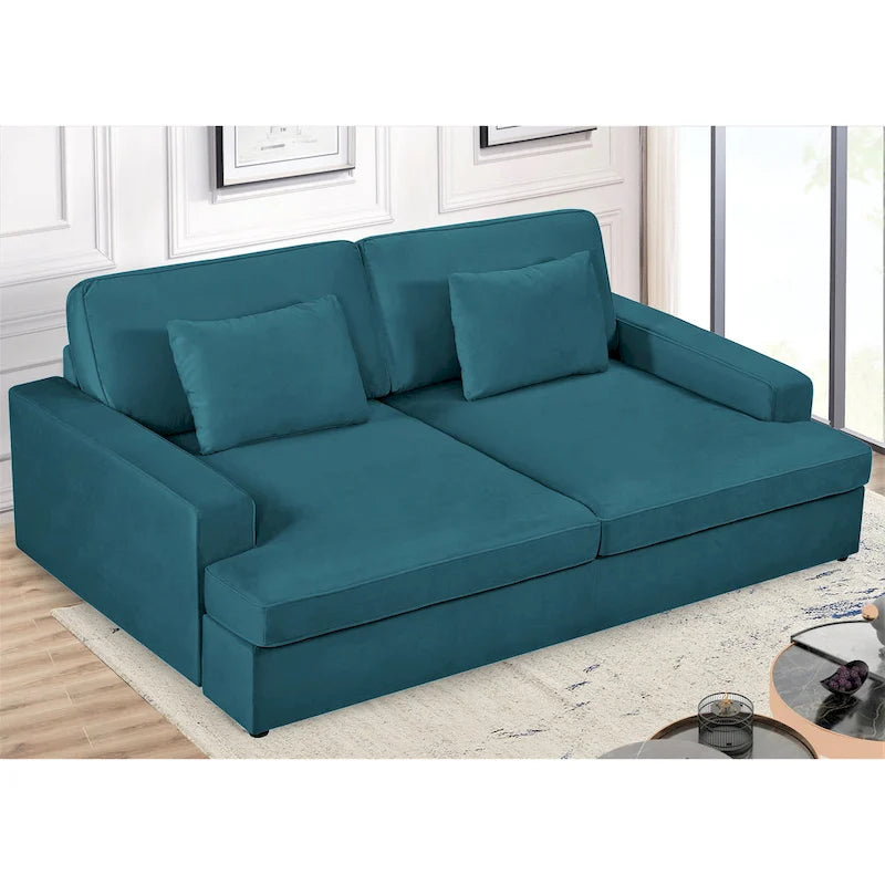 Canapé surdimensionné / canapé-lit double de 94,49 po de largeur en velours avec accoudoirs carrés