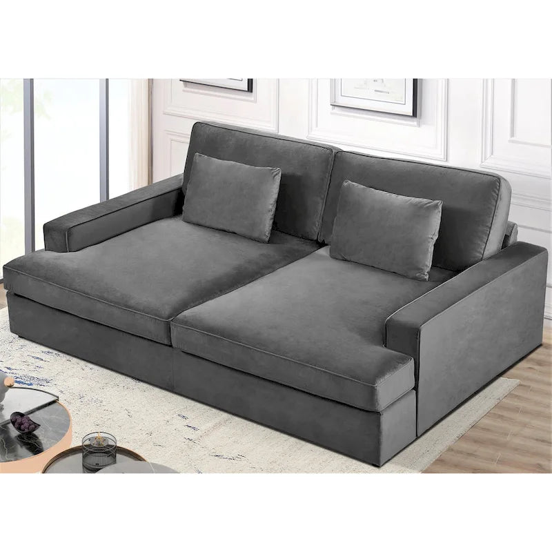 Canapé surdimensionné / canapé-lit double de 94,49 po de largeur en velours avec accoudoirs carrés