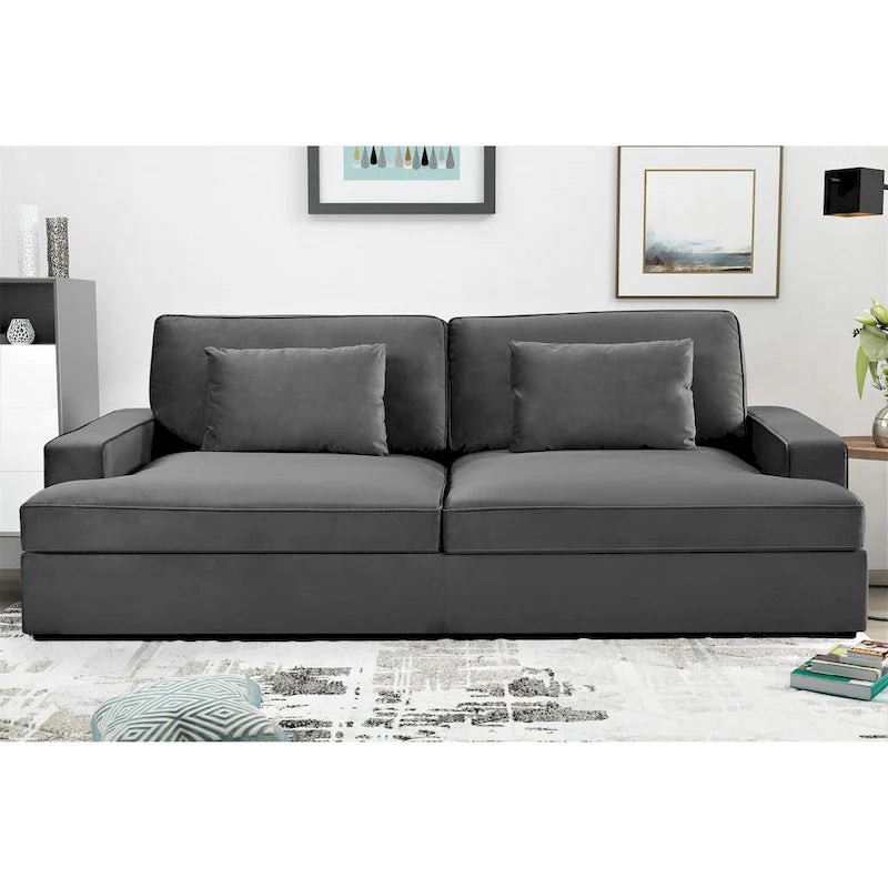 Canapé surdimensionné / canapé-lit double de 94,49 po de largeur en velours avec accoudoirs carrés