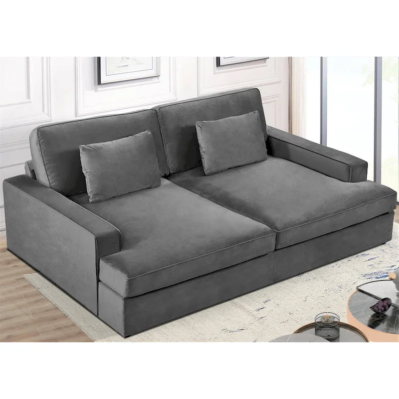Canapé surdimensionné / canapé-lit double de 94,49 po de largeur en velours avec accoudoirs carrés
