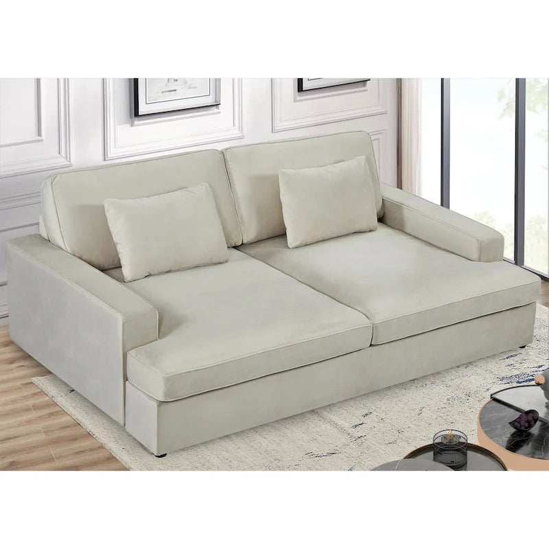 Canapé surdimensionné / canapé-lit double de 94,49 po de largeur en velours avec accoudoirs carrés