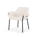 Chaise de salle à manger avec tissu bouclé crème et pieds en métal noir mat