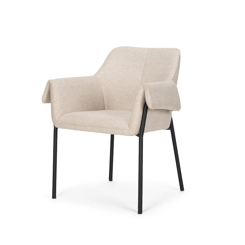 Chaise de salle à manger avec tissu bouclé crème et pieds en métal noir mat