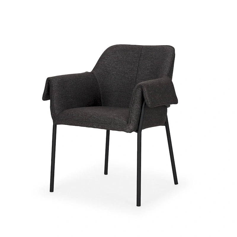 Chaise de salle à manger avec tissu bouclé crème et pieds en métal noir mat