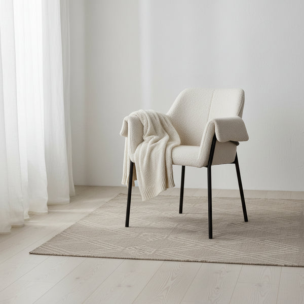 Brently Dining Chair w/ Cream Boucle Fabric & Matte Black Metal Legs