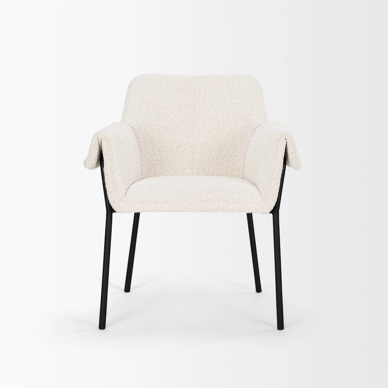 Chaise de salle à manger avec tissu bouclé crème et pieds en métal noir mat