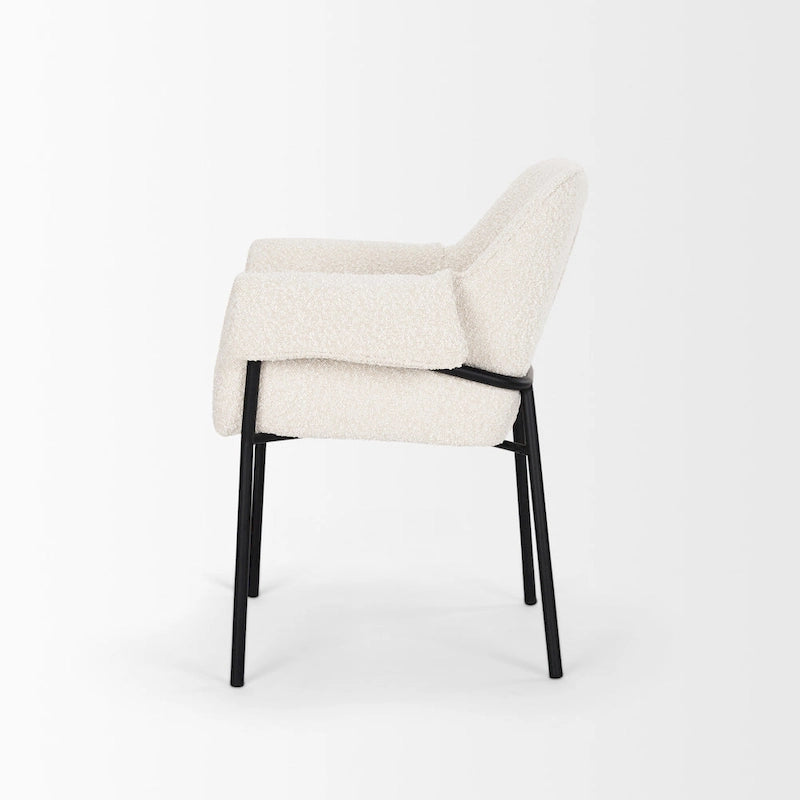 Chaise de salle à manger avec tissu bouclé crème et pieds en métal noir mat