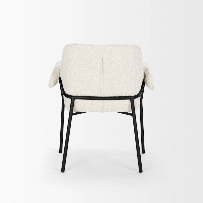 Chaise de salle à manger avec tissu bouclé crème et pieds en métal noir mat