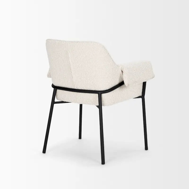 Chaise de salle à manger avec tissu bouclé crème et pieds en métal noir mat