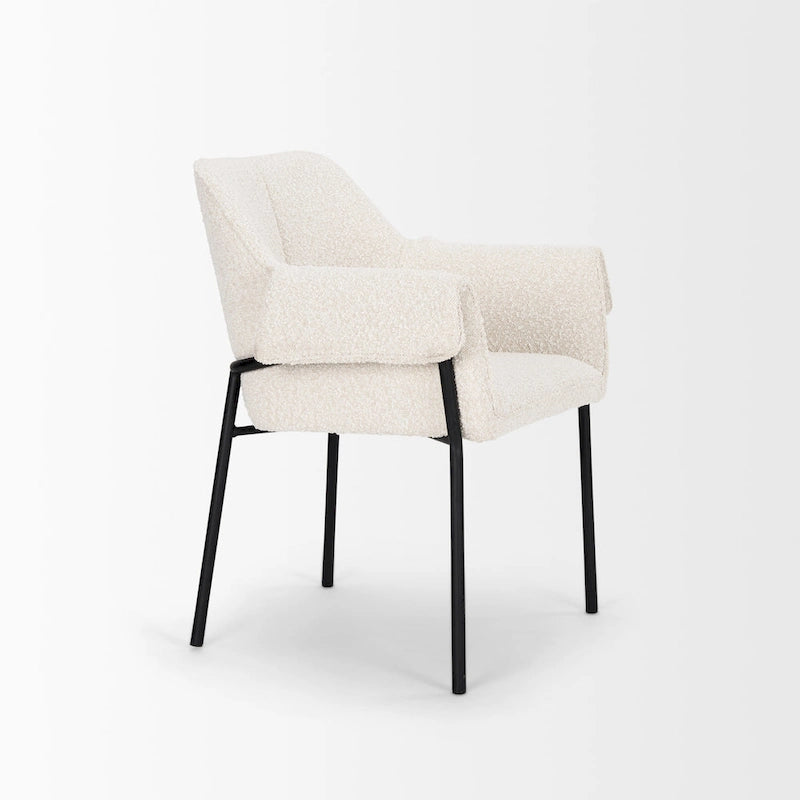 Chaise de salle à manger avec tissu bouclé crème et pieds en métal noir mat