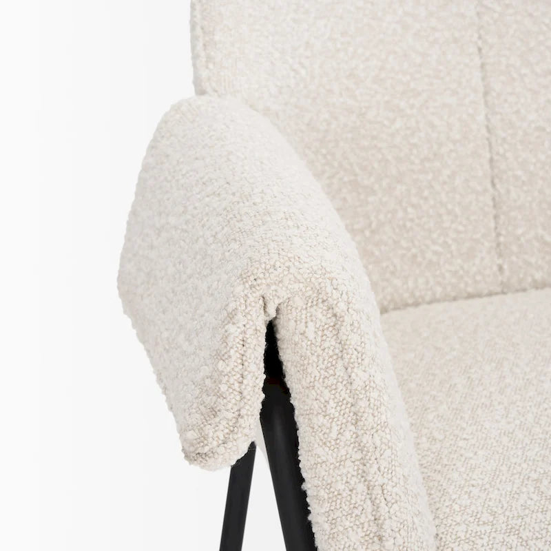 Chaise de salle à manger avec tissu bouclé crème et pieds en métal noir mat