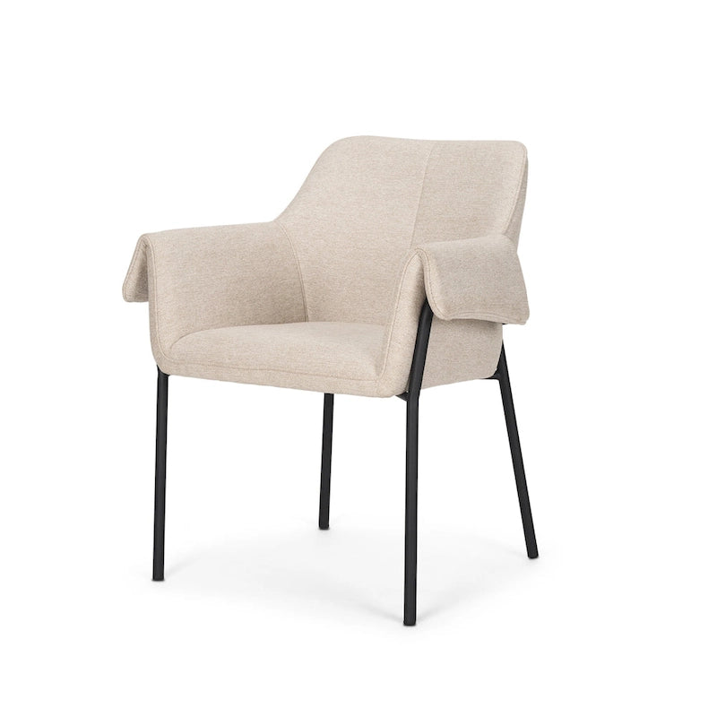 Chaise de salle à manger avec tissu bouclé crème et pieds en métal noir mat