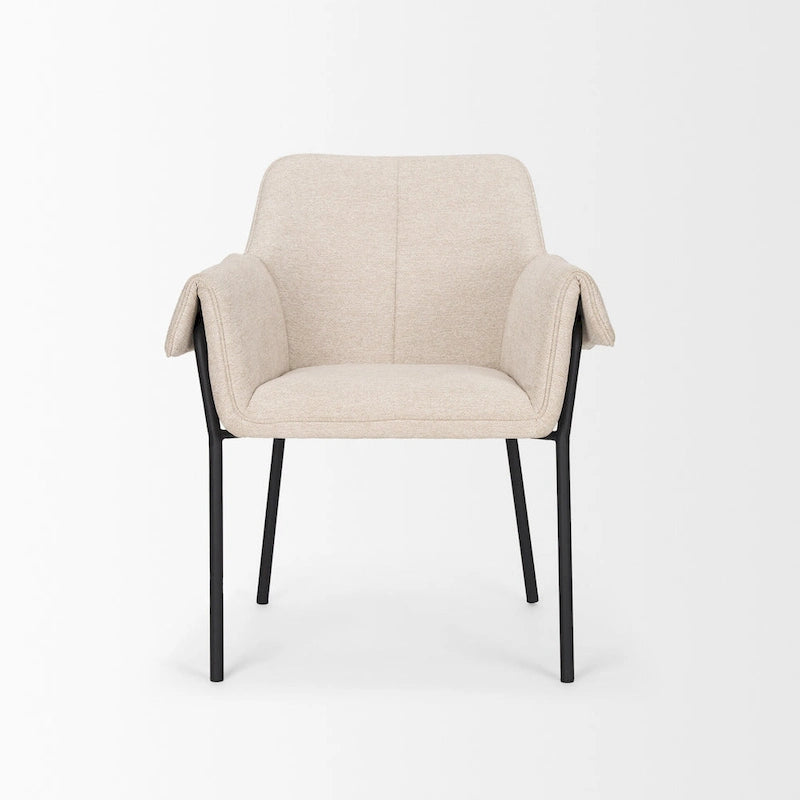 Chaise de salle à manger avec tissu bouclé crème et pieds en métal noir mat