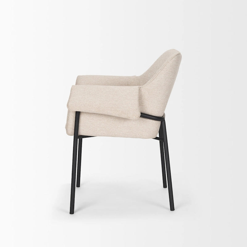 Chaise de salle à manger avec tissu bouclé crème et pieds en métal noir mat