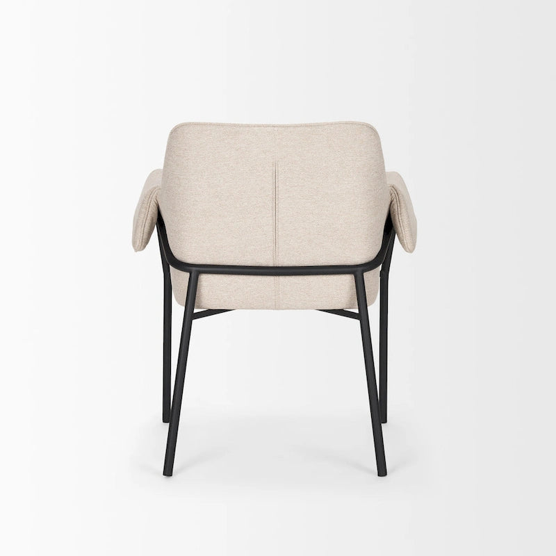 Chaise de salle à manger avec tissu bouclé crème et pieds en métal noir mat