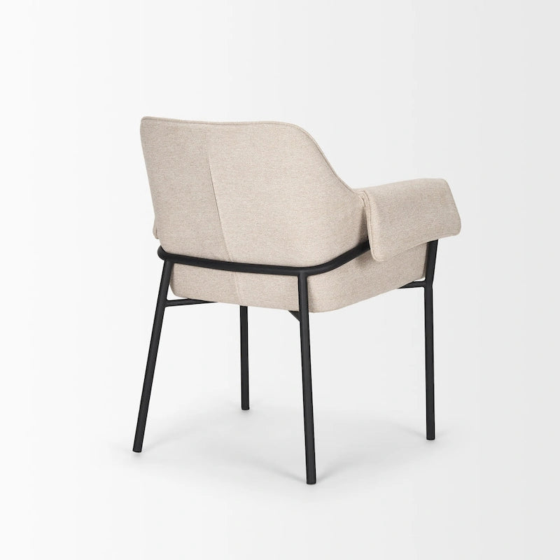 Chaise de salle à manger avec tissu bouclé crème et pieds en métal noir mat