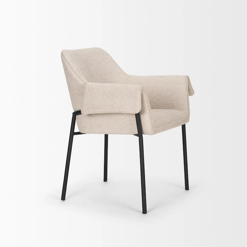 Chaise de salle à manger avec tissu bouclé crème et pieds en métal noir mat