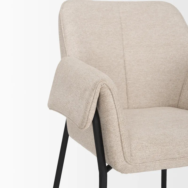 Chaise de salle à manger avec tissu bouclé crème et pieds en métal noir mat
