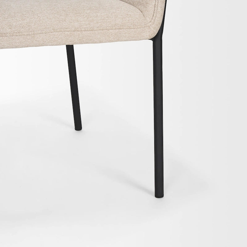 Chaise de salle à manger avec tissu bouclé crème et pieds en métal noir mat