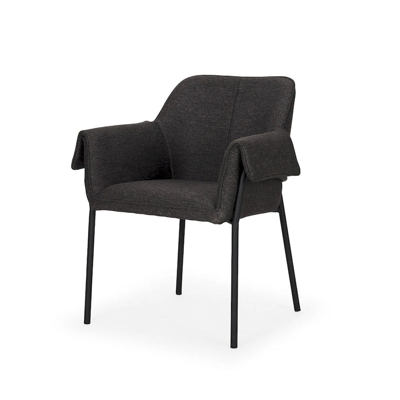 Chaise de salle à manger avec tissu bouclé crème et pieds en métal noir mat