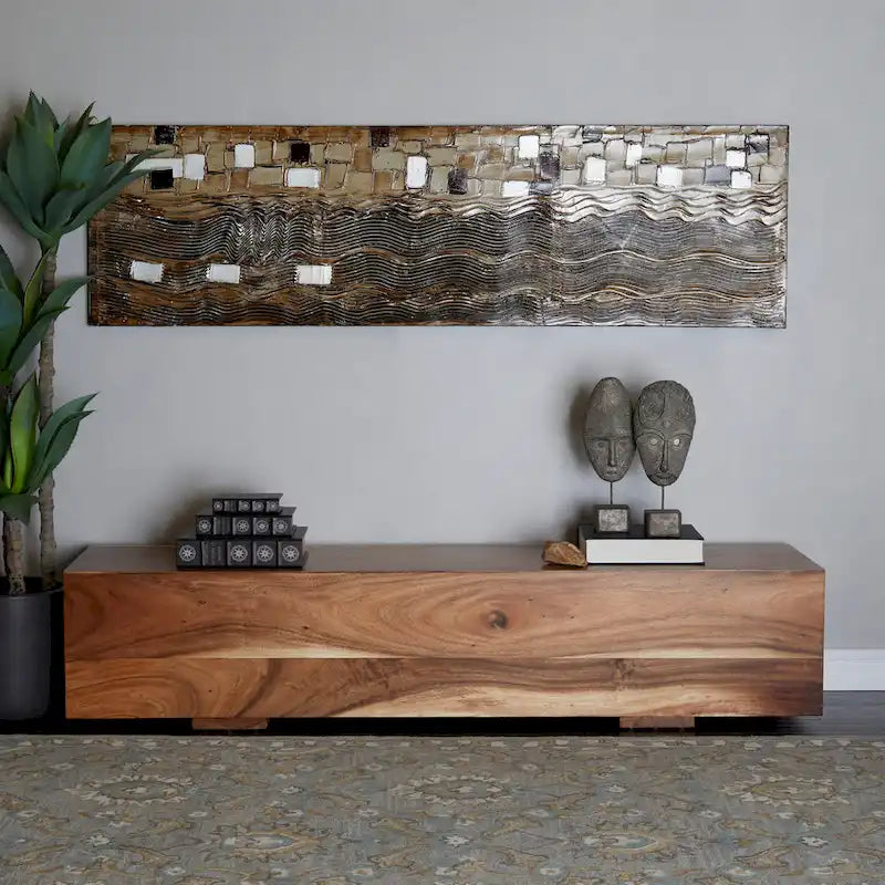 Banc en bois avec base surélevée - Marron - 16L x 71P x 15H