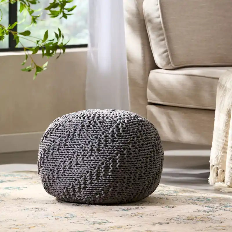 Pouf rond tricoté d'intérieur et d'extérieur