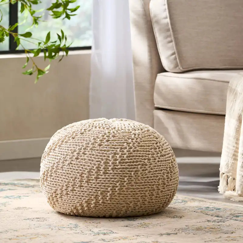 Pouf rond tricoté d'intérieur et d'extérieur