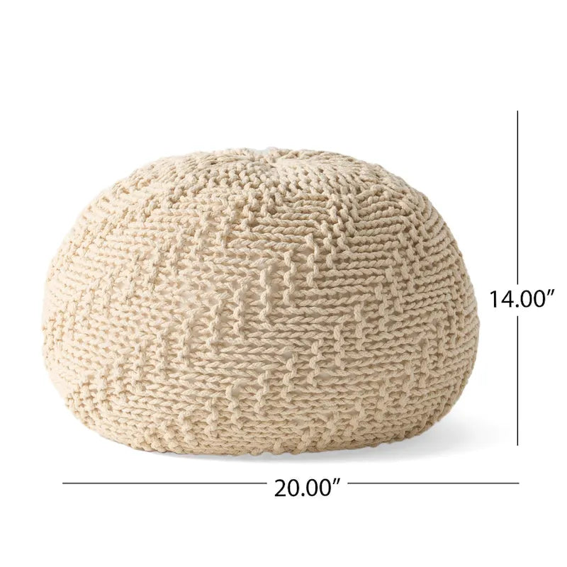 Pouf rond tricoté d'intérieur et d'extérieur