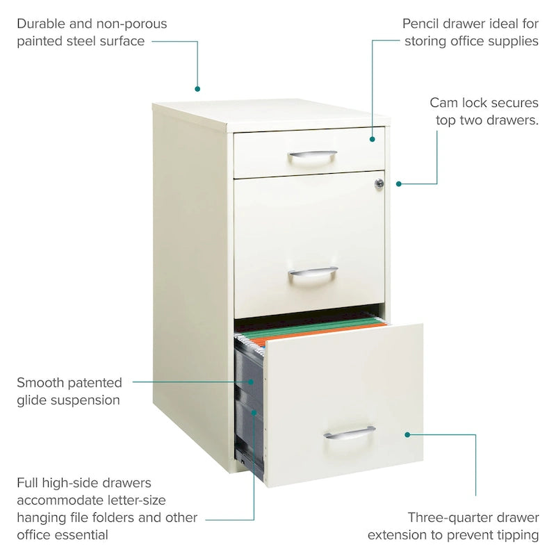 Meuble de rangement 3 tiroirs profonds 18" - Blanc cassé