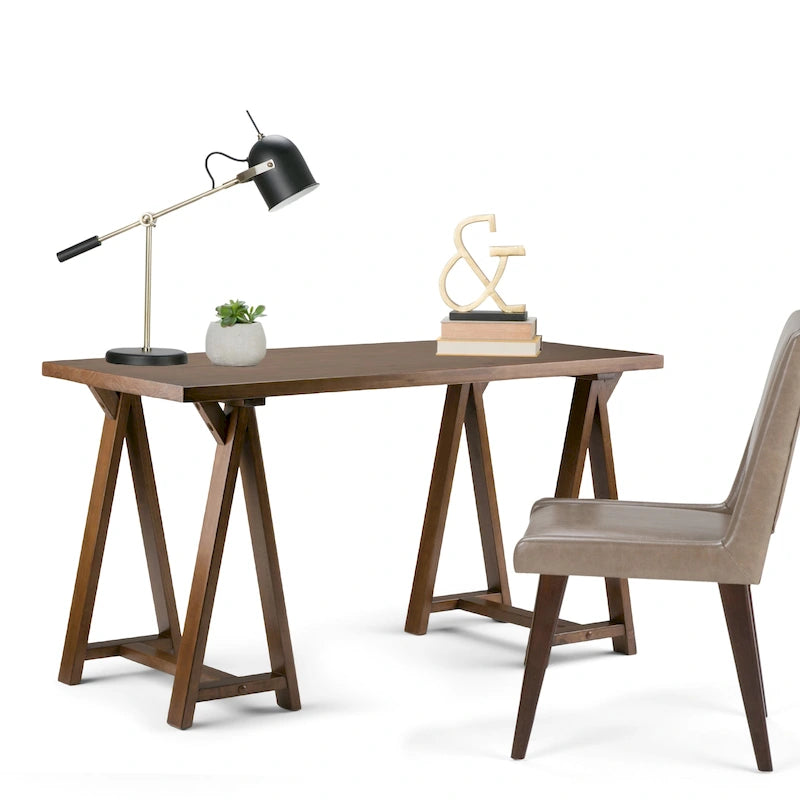 Bureau d'écriture en BOIS MASSIF de style industriel moderne de 56 pouces de large