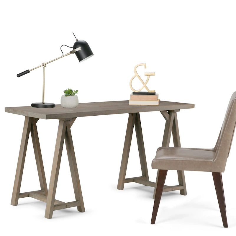 Bureau d'écriture en BOIS MASSIF de style industriel moderne de 56 pouces de large