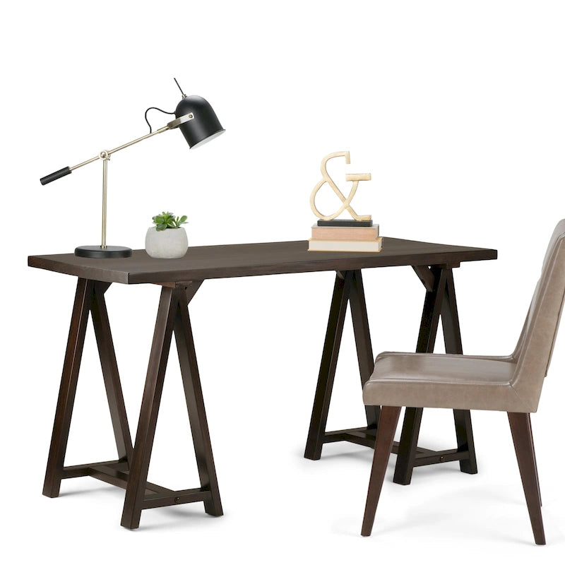 Bureau d'écriture en BOIS MASSIF de style industriel moderne de 56 pouces de large