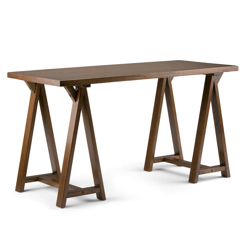 Bureau d'écriture en BOIS MASSIF de style industriel moderne de 56 pouces de large