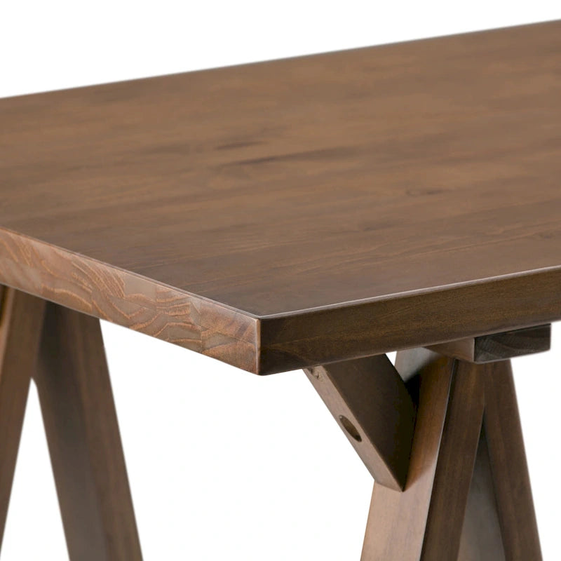 Bureau d'écriture en BOIS MASSIF de style industriel moderne de 56 pouces de large
