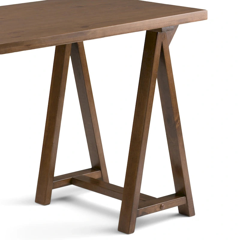 Bureau d'écriture en BOIS MASSIF de style industriel moderne de 56 pouces de large