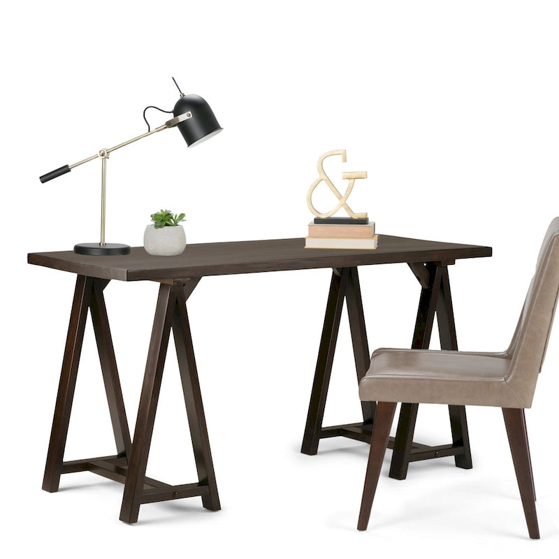Bureau d'écriture en BOIS MASSIF de style industriel moderne de 56 pouces de large