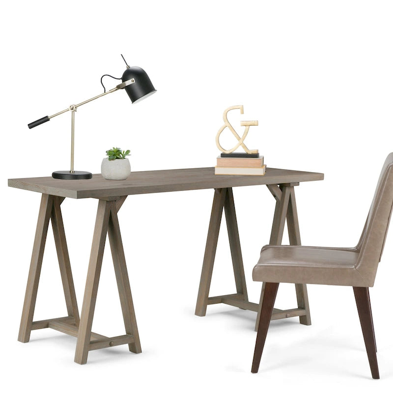 Bureau d'écriture en BOIS MASSIF de style industriel moderne de 56 pouces de large