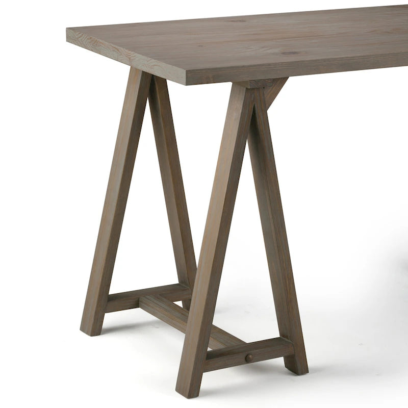 Bureau d'écriture en BOIS MASSIF de style industriel moderne de 56 pouces de large