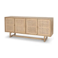 Bahut 4 portes en bois massif marron clair et cannage - 72,0L x 18,0W x 31,0H