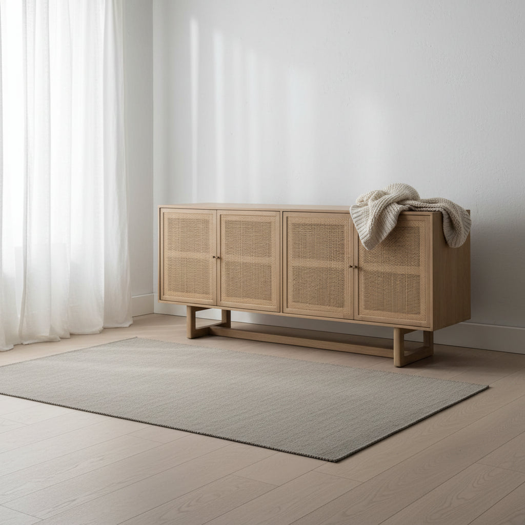Grier Light Brown Solid Wood with Cane 4 Door Sideboard - 72.0L x 18.0W x 31.0H