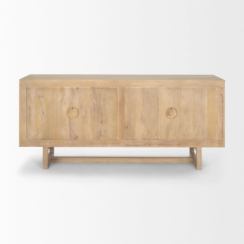 Bahut 4 portes en bois massif marron clair et cannage - 72,0L x 18,0W x 31,0H