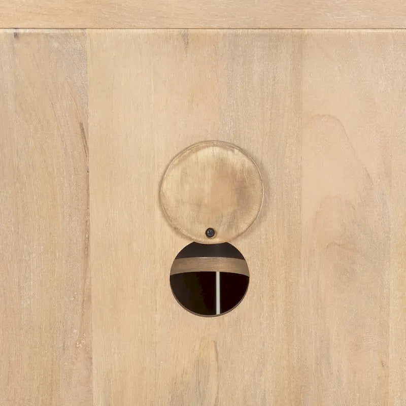 Bahut 4 portes en bois massif marron clair et cannage - 72,0L x 18,0W x 31,0H