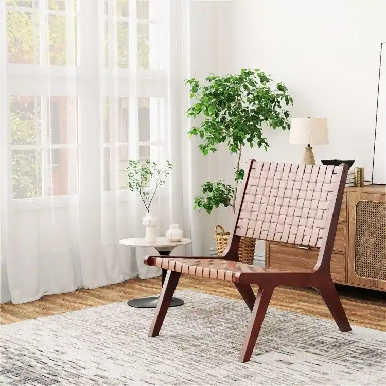 Fauteuils d'appoint en cuir tressé avec cadre en bois
